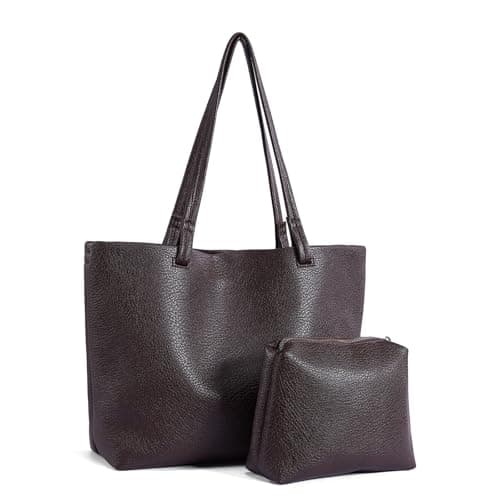 DOODLEBEAN Handbag for Women Dark Brown Large Leather Tote Bag Soft Top Handle Shoulder Hand Bags 2025 Trendy Womens Totebags Everyday Tote Purse for Woman