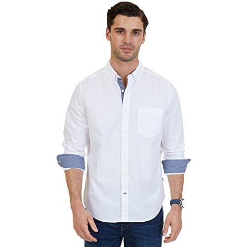 Nautica Men's Classic Fit Stretch Solid Long Sleeve Button Down Shirt Shirt, Bright White, XX-Large