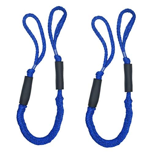 Bungee Cord Rope Dock Lines Stretches Shock Absorbs Marine Mooring Rope 4ft (Blue 2 Pack)