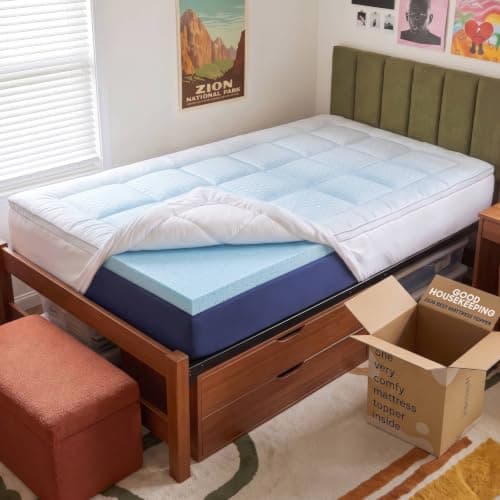 ViscoSoft 4 Inch Pillow Top Memory Foam Mattress Topper Twin XL - Cooling CertiPur-US Certified - Extra Long Hybrid Lux Dual Layer Mattress Pad - Perfect for College Dorms