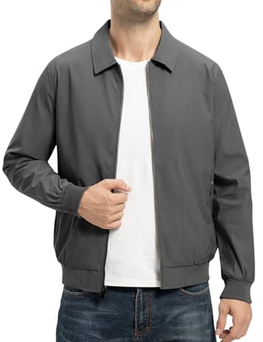 TBMPOY Mens Lightweight Jackets Casual Stylish Windbreakers for Men Light Track Jacket Laydown Collar Fall Golf Coats Dark Grey XL