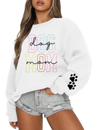 KNEYATTA Dog Mom Sweatshirt Women Dog Lover Sweatshirt Funny Graphic Fall Sweatshirts Mam Pullover Tops D-white