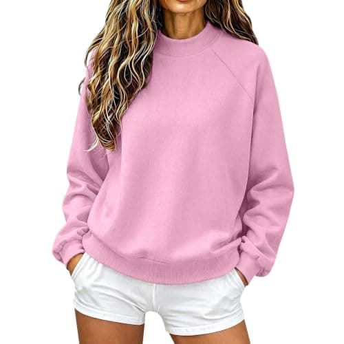 Womens Mock Neck Sweatshirt Oversized Pullover Pink