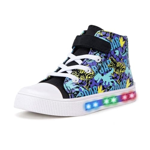 Boys High Top Shoe Toddler Light Up Sneaker, Dinosaur, Toddler Size 7