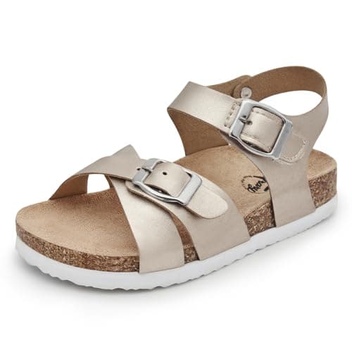 Trary Girls Gold Sandals Open Toe Casual Summer Shoes with Cork Footbed Cute Sandals for Girls, Little Kids Size 13