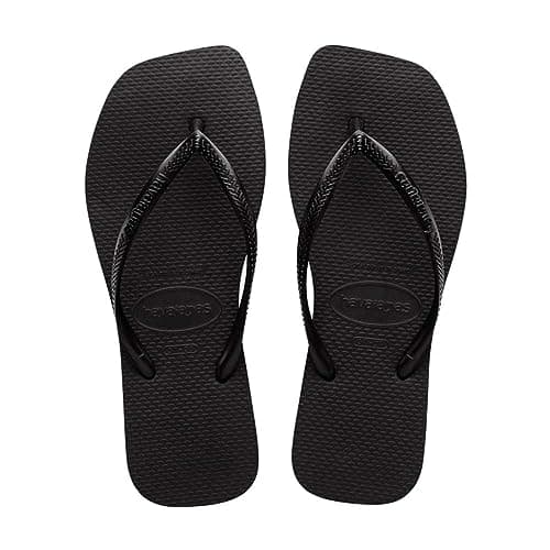 Havaianas Women's Slim Square Solid Flip Flops, Black, 9-10 Medium US