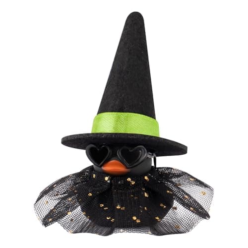 wonuu Car Dashboard Witch Black Rubber Ducks for Halloween, Decorations Duck for Office Desk Ornament Accessories with Hat Glasses Skirt, Green