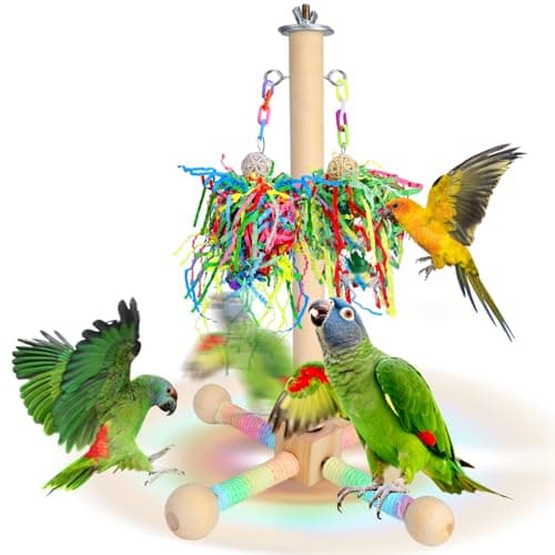 Mity rain Bird Toys - 2 in 1 Interactive Rotating Perch Toy with Foraging Toys, Flexible Stand for Parrots Lovebird Cockatiel Conure, Bird Playground for Small to Medium Birds, Bird Cage Accessories