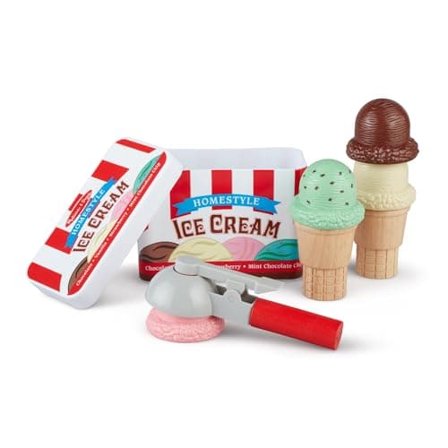 Melissa & Doug Scoop and Stack Ice Cream Playset, Magnetic Wooden Toys & Pretend Play Kitchen Accessories, Preschool Learning Toys for Girls & Boys 3+ - FSC Certified