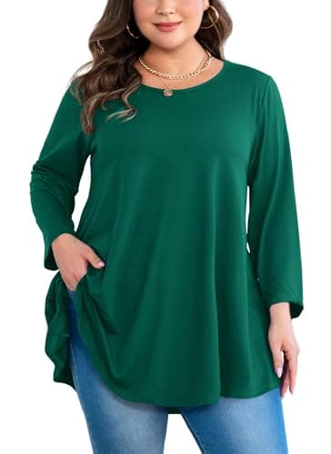 splensive Green Womens Plus Size Tunics Tops,Blouses Swing 3/4 Sleeve XL