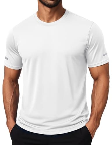 MAGCOMSEN Workout Shirts Men Dry Fit UV Protection Short Sleeve Gym UPF 50+ Shirt Athletic Running Swim Sun T Shirt Rash Guard White S