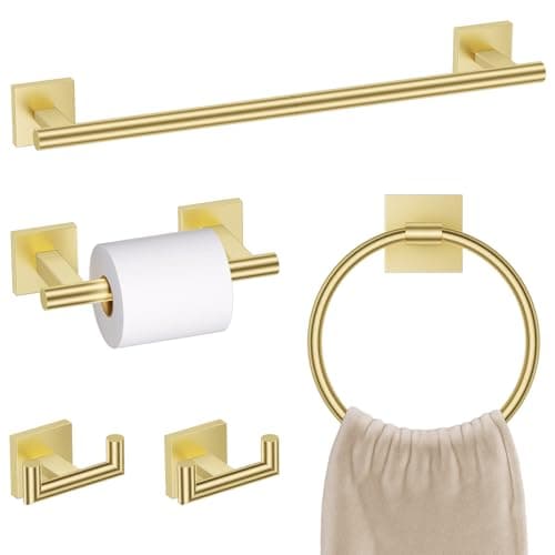 Brushed Gold Towel Bar Set, 5 Pieces Double Dase Toilet Paper Holder Bathroom Hardware Set, 23.6 Inch Stainless Steel Towel Racks for Bathroom Wall Mounted