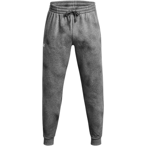 Under Armour Mens Rival Fleece Printed Joggers, (025) Castlerock Light Heather / / White, 4X-Large
