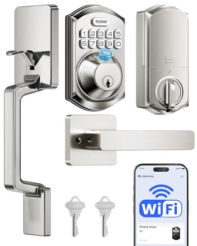 TEEHO TE012W-H WiFi Fingerprint Door Locks for Front Door, Satin Nickel