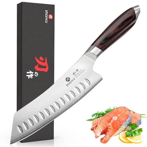 imarku Santoku Chef Knife 7 Inch, Ultra Sharp High Carbon Stainless Steel Japanese Kitchen Knife with Hollow Edge | Ergonomic Pakkawood Handle, Gift Box for Meat/Vegetables/Tomatoes & Daily Cooking