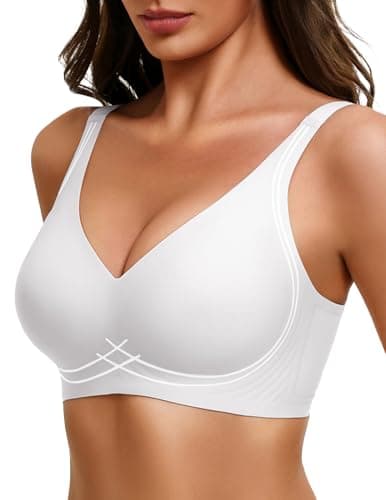 Avidlove Womens Deep V Bras Wireless Comfortable Bra Supportive No Underwire Bras Tshirt Push Up Bralettes Plunge Seamless Bra White XL