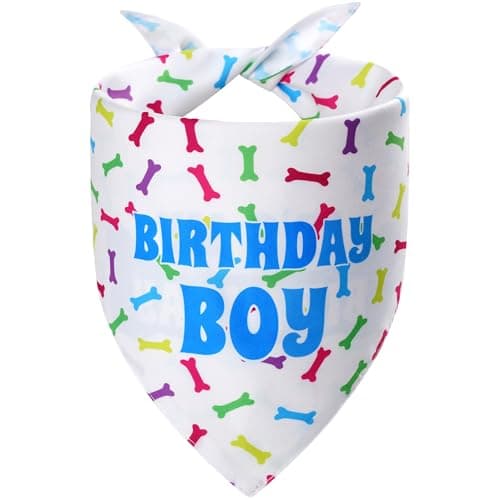 Agroon Birthday Dog Bandana Blue Boy Large 1PCS, 2 Pattern Colorful Bone Scarf, Durable Triangle ReversibleBibs Handkerchief for Puppy Pet