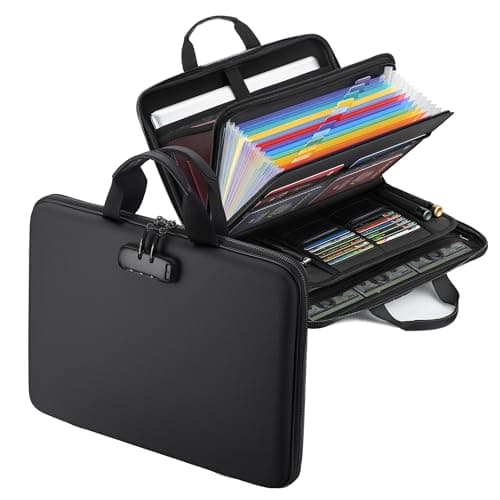 EXLIFBAG Fireproof Document Box with Lock, 13 Pocket Accordion File Folder