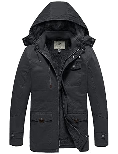 WenVen Men's Winter Thickened Casual Long Hooded Parka Jacket Grey S