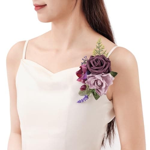 TINGE TIME Artificial Shoulder Corsages Flowers, Set of 2, Mother of The Bride Floral Corsage for Wedding Ceremony Anniversary Formal Dinner Party (Plum)
