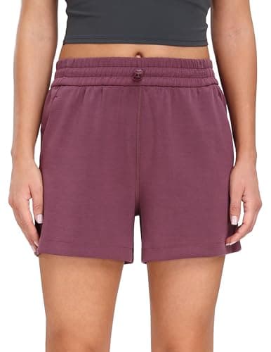 Colorfulkoala Women's High Waisted Ultra Soft Athletic Jersey Shorts Casual Summer Lounge Pants with Pockets (M, Plum Red)