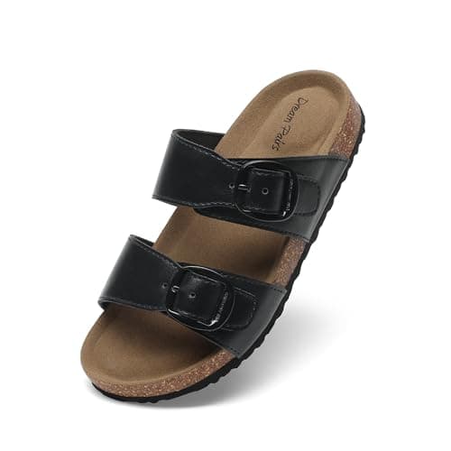DREAM PAIRS Girls Boys Slides For Kids Non-Slip with Adjustable Straps for Indoor & Outdoor Toddler Little Kid/Big Kid,Size 11 Little Kid,Black,SKSS26001K