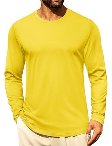 Cotrasen Mens Long Sleeve Shirts Crew Neck Moisture Wicking T-Shirts Classic Basic Casual Plain Soft Tee Shirts Yellow S