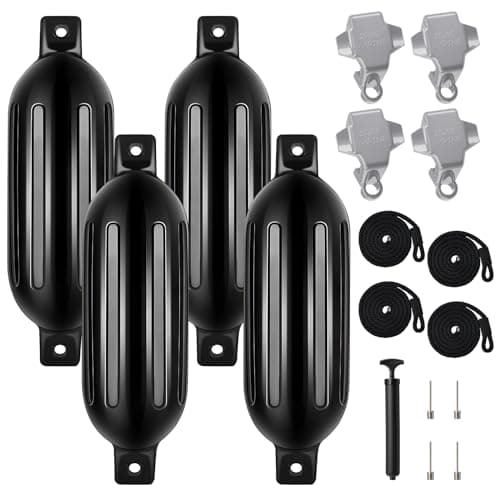 DaisyInner 4 Pack Boat Bumpers for Docking, Black, 5.5 x 20 Inch