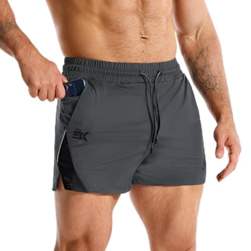 BROKIG Mens 3 Inch Quick Dry Fitted Gym Running Workout Shorts,L,Dark Grey
