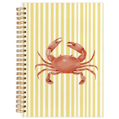 Likjad Coastal Beach Crab Spiral Notebook Journal 5.5x8.3, Ocean Beach Journals for Writing, Crab Gifts, Yellow Striped Ocean Hardcover Notebooks for Note Taking