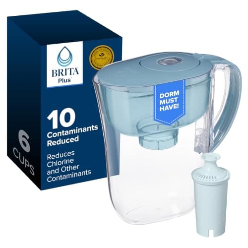 Brita Small 6 Cup Water Filter Pitcher, 1 BritaPlus Filter, Stone Blue
