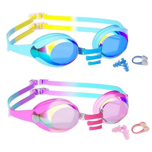 Wenwasno Kids Swim Goggles 2 Pack Anti-UV Anti-Fog Wide View Swimming Goggles for Kids 3-14 Water Pool Goggles