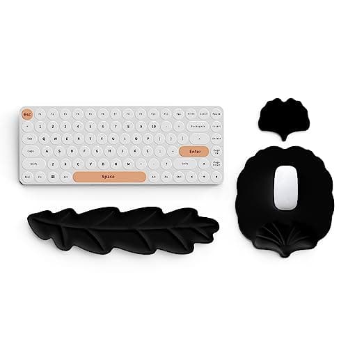 Lauspuck Keyboard Wrist Rest and Mouse Pad with Wrist Support Set, Ergonomic Leaf Shape Mouse Pad with Non-Slip Base, Pain Relief Memory Foam Mousepad for Computer,Laptop,Home Office, Black