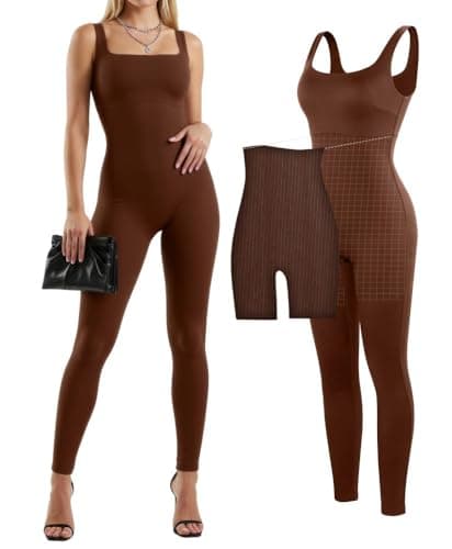 Popilush Workout Romper for Women Built In Bra Square Neck Women'S Yoga Jumpsuits Spaghetti Strap Romper
