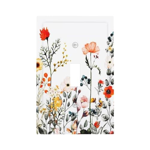 Decorative 1-Gang Single Toggle Device Decorator Outlet Light Switch Wall Plate Cover Vintage Spring Watercolor Boho Floral Rustic Colorful Flowers Wildflower Herb Electrical Oversized Faceplate Cover