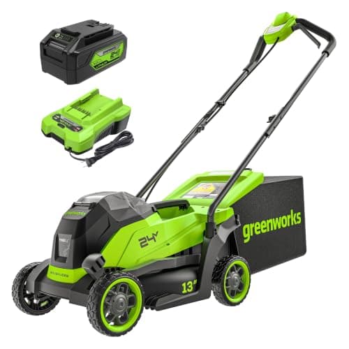 Greenworks 24V 13in Push Lawn Mower, 4.0 Ah Battery and Charger