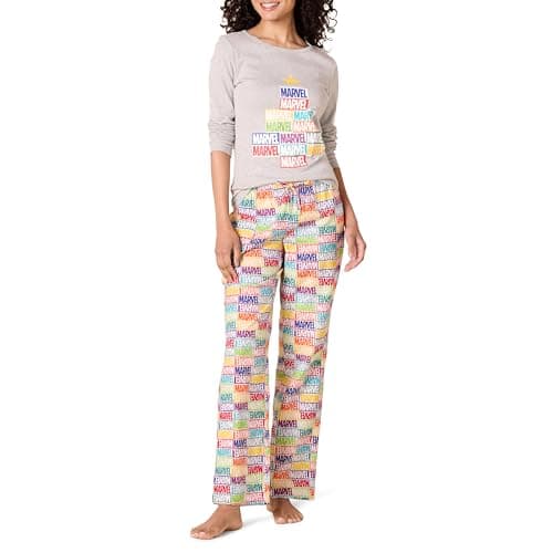 Amazon Essentials Disney | Marvel | Star Wars Women's Flannel Pajama Sleep Sets, Marvel Holiday Bricks, X-Small