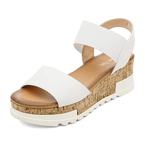 DREAM PAIRS Womens Open Toe Elastic Strap Casual Flatform Platform Wedges Sandals,Size 5,White,REED-2
