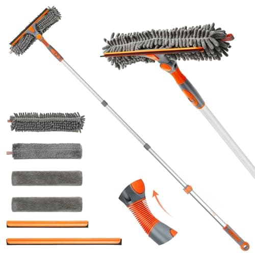 Eazer 2-in-1 Window Cleaner Tool, 64'' Window Squeegee for Home, Window Cleaning Squeegee Kit with Telescopic Pole, Window Washing Kit with Rotatable Bendable Head(Threaded + Telescopic) - EAW01
