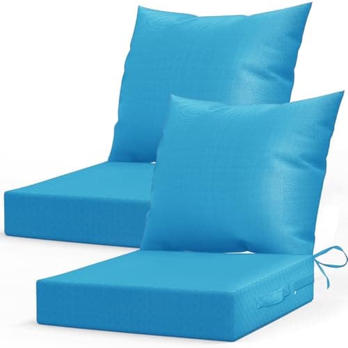 L’AGRATY Outdoor Chair Cushions for Patio Furniture：24" x 24" Deep Seat Cushions with Backrest for Couch Sofa Chair - Waterproof Fade-Resistant Patio Cushion(Set of 2,Bright Blue)