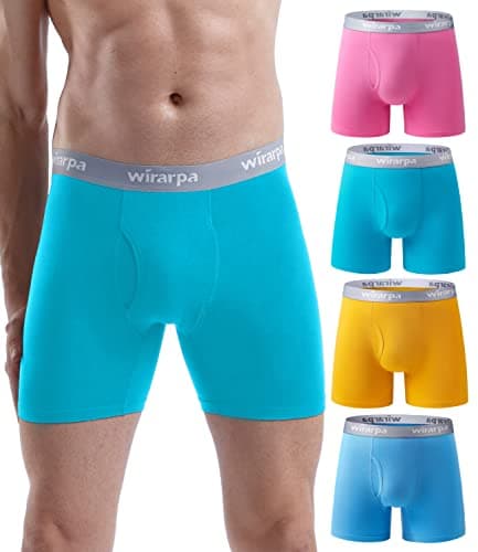 wirarpa Men's Cotton Boxer Briefs Underwear 4 Pack Open Fly Tag Free Anti-Chafing Comfy Short Leg Underpants Assorted Small