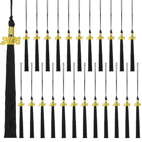 Fingertip WD 24 Pieces 2026 Graduation Tassel, Graduation Cap Tassels Decoration with 2026 Year Gold Date Charms, Grad Gifts for 2026 Year Grad Ceremonies Souvenir, Black