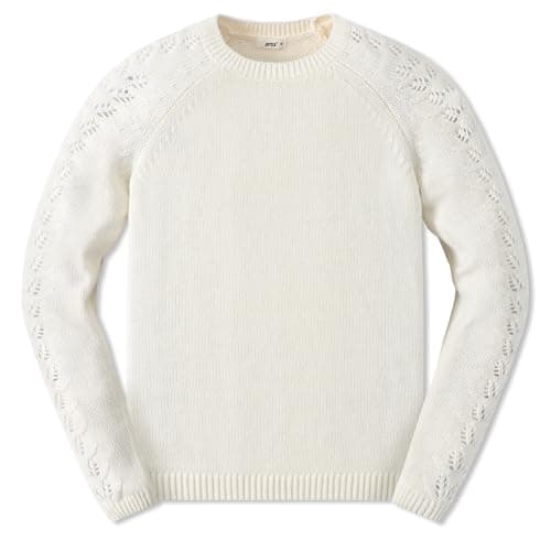 JSTEX Girls Sweaters Casual Kids Pullover Sweater Crew Neck Long Sleeve Knit Jumper Top for Girl Toddler Teen Size 4-14 White