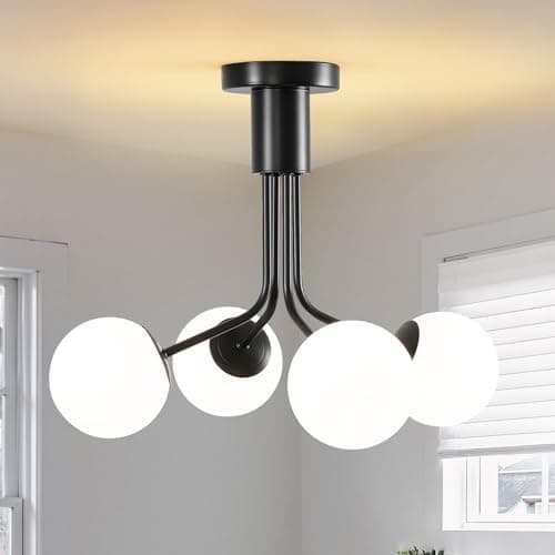 Modern Chandelier Ceiling Light Fixture, 4-Light Sputnik Dining Chandeliers,Black Chandelier Over Table, Mid Century Lights Fixture, Ideal for Dining Room Living Room Kitchen Island(G9 Bulbs Excluded)