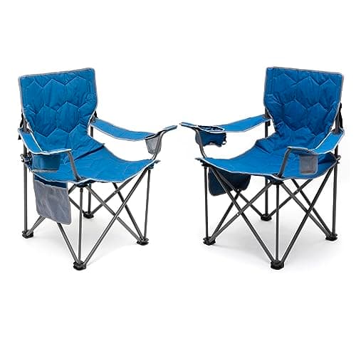 SUNNYFEEL Camping Chairs for Adults, Padded Oversized Camping Chair Heavy Duty 500LBS, Portable Lawn Chair with Cup Holder, Side Pocket&Bag for Outdoor Camping/Beach/Picnic/Fishing, Blue 2 Pack