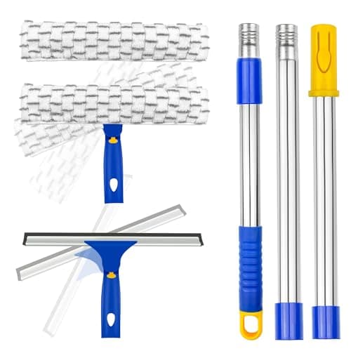ITTAHO Window Washing Kit with Extension Pole, 10" Squeegee & 11" Microfiber Scrubber Combi with Stainless Steel Pole, Window Cleaner for Car, Sliding Door,Shower Glass Door-Swivel Style-2 Pads