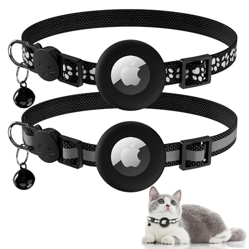 Vanjua 2 Pack Airtag Cat Collar Breakaway with Bell, Reflective Kitten Collar with Air Tag Cat Collar Holder Case for Girl Boy Cats, Pet Supplies Accessories (Black A+Black B)