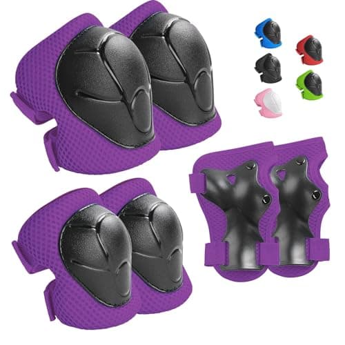 Protective Gear Set, Knee Pads for Kids 3-10 Years Old, Toddler Elbow Pads, Wrist Guards, Skating Cycling Bike Rollerblading Scooter (Purple, Small（3-8years)