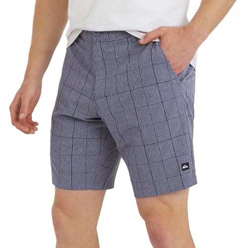 Quiksilver Men's Regular Fit Fixed Waist Water Friendly Active Hybrid Shorts, Plaid Design - Eclipse, 38