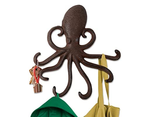 Comfify Rustic Brown Cast Iron Octopus Wall Hook – Screws Included